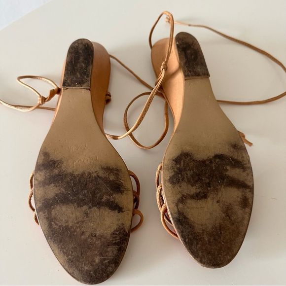 Vintage Red Beaded Leather Ankle Wrap Wedges - Picture 9 of 10